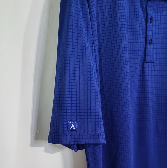 Antigua Men's Cobalt Blue Logo Windowpane 3 Button Polo Shirt Size Medium EUC - Picture 4 of 6